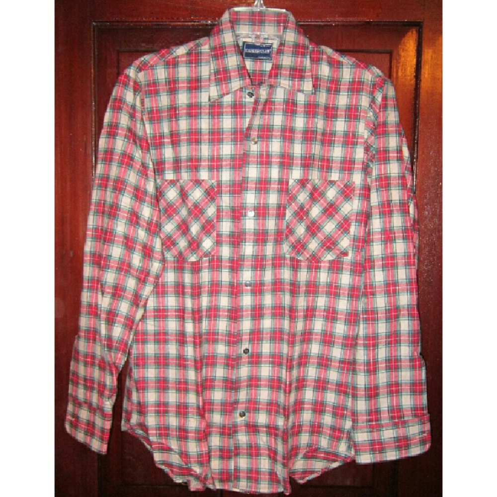 Career Club S New Plaid Flannel Shirt Button Down Front Mens Vintage